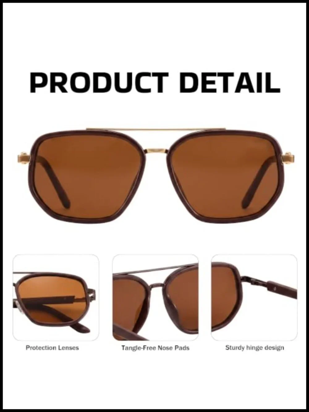 Polarized Aviator Sunglasses UV400 TR90 Frame Double Bridge Pilot Shades